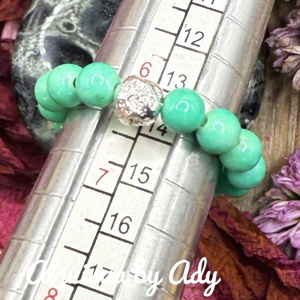 Silver and Green Beaded Ring